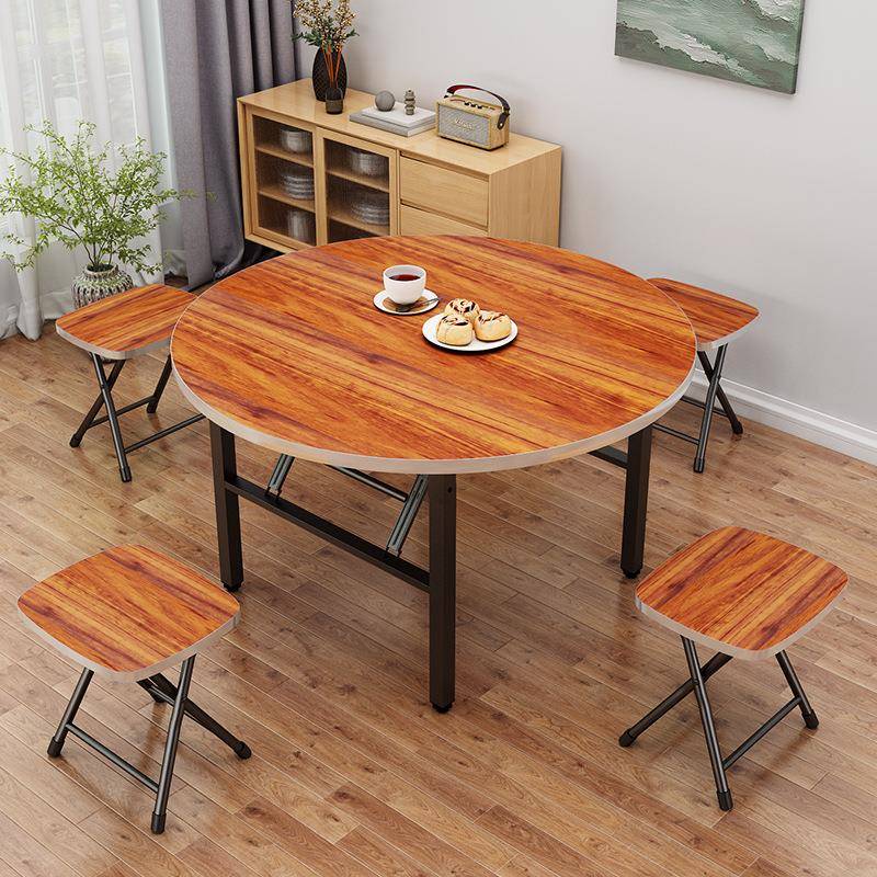 免安装不叠餐桌家用锈钢边折折叠圆桌四易櫈套装小SAX户型简折叠