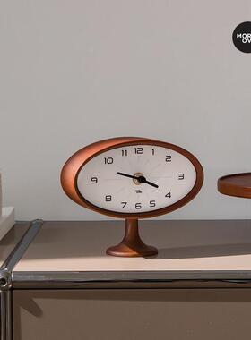 m厅o11562reover饰复古台式桌面钟客卧室玄关实木摆件轻奢静音家