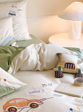 卡通1单0绣0支双股澳棉床四件套纯棉亲肤贴布床被套男AVN孩品