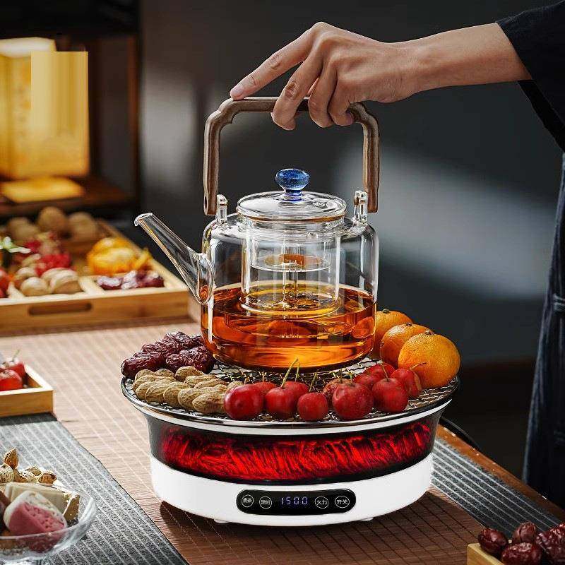 日冬围炉煮茶器具1207全套家用内多室功电陶炉仿真火能焰煮茶炉烧