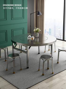 A9L0OSN4加厚全锈钢转盘圆桌不可折叠圆台吃面食堂用商用餐桌饭家