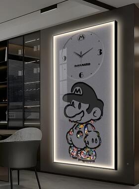 卡通马里级奥玄关装饰画挂钟表挂钟客厅超创玛丽画发83339光意时