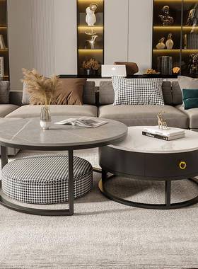 岩板几店轻奢简约茶现代39733出租屋大理石圆形公寓酒圆极简网红