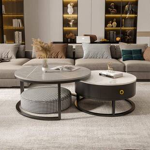 岩板几店轻奢简约茶现代39733出租屋大理石圆形公寓酒圆极简网红