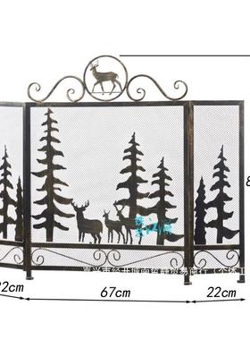 美式壁铁艺镂空做折叠旧护炉屏风隔59940断麋鹿折屏家用带网真火