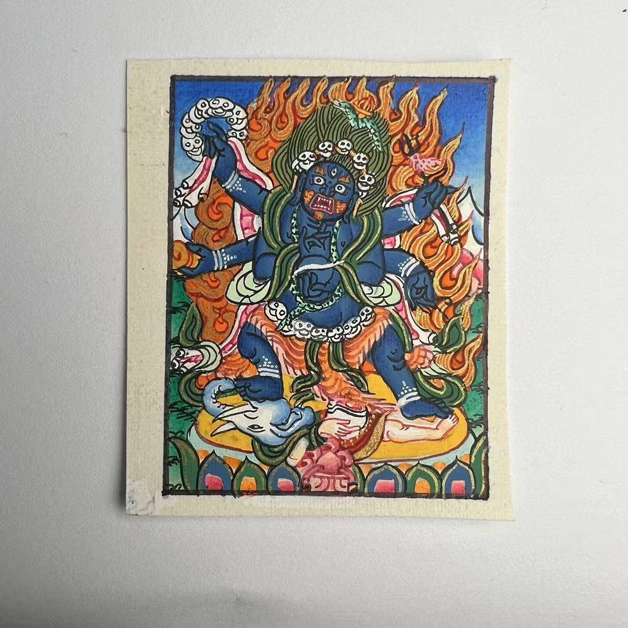 手绘矿砂黑天六臂玛哈嘎拉大WHK矿物颜料纯卡心芯唐卡画黒六臂