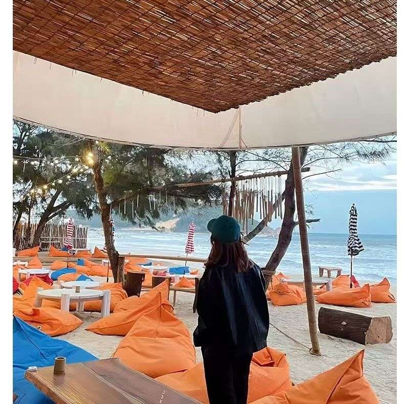 户外休闲沙滩躺椅海边游泳池便携懒人沙发防水防晒豆袋庭院榻榻米