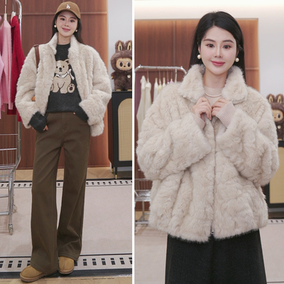 肌理毛绒感   环保獭兔毛外套   【NO退NO换】121886  1220