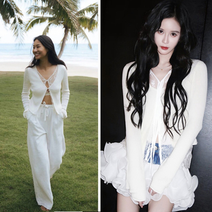 314 8802 精纺33羊毛 蕾丝拼接针织开衫