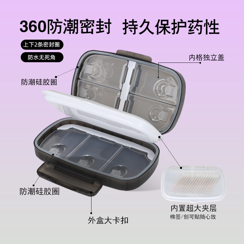 便携药盒收纳盒家用食品级分装药