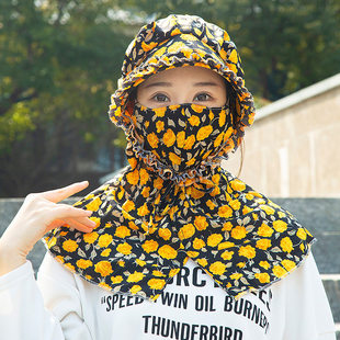 防晒帽口罩一体面罩遮全脸女士夏天防紫外线遮阳帽洋气时尚太阳帽