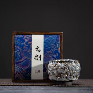 志野杯手工描金柴烧茶杯主人杯品茗杯陶瓷功夫茶具茶盏单杯 日式