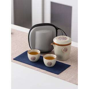 米黄汝窑旅行茶具盖碗茶杯单个高档大号手抓壶不烫手家用茶碗带盖
