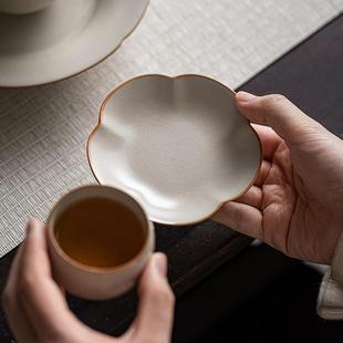 复古汝窑梅花茶杯垫功夫茶道配件防烫隔热垫汝瓷茶托杯托家用陶瓷