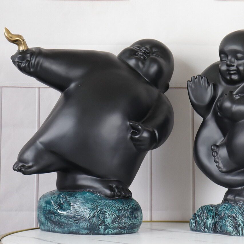 新中式人物雕塑禅意摆件茶室展厅招财可爱软装创意工艺装饰艺术品