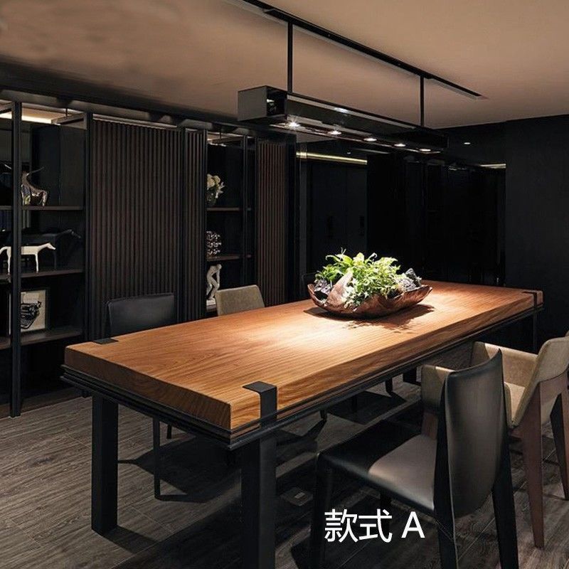LOFT复古工业风实木长方形会议桌