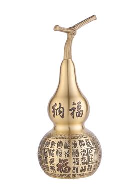 黄铜开盖精雕百福龙凤呈祥空心葫芦招米纳福麒麟麒麟葫芦客厅摆件
