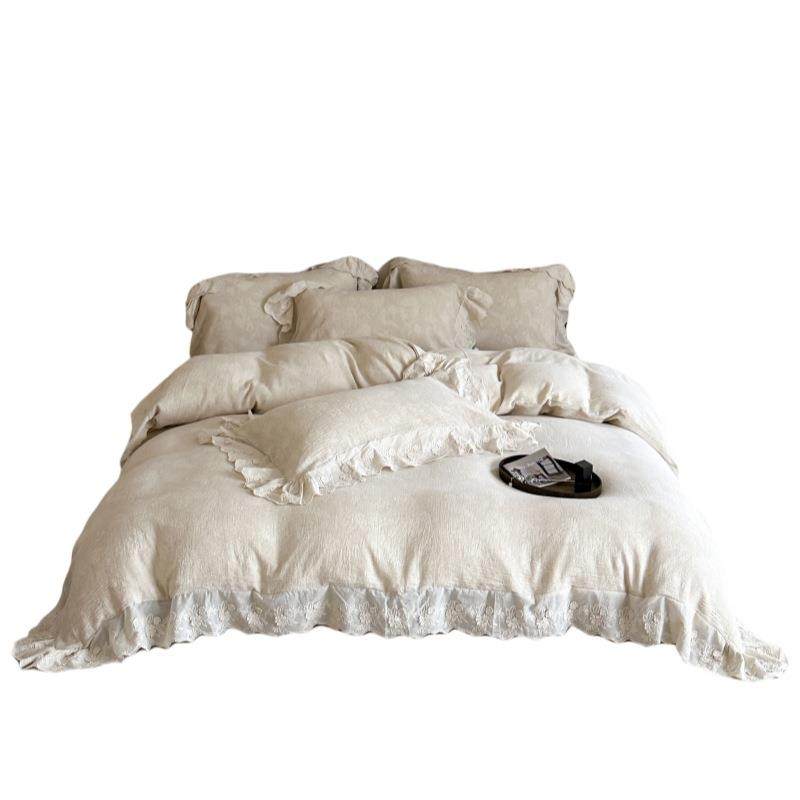 法式高端棉花提花四件套浪漫全棉蕾丝刺绣花边被套1.8m床上用品