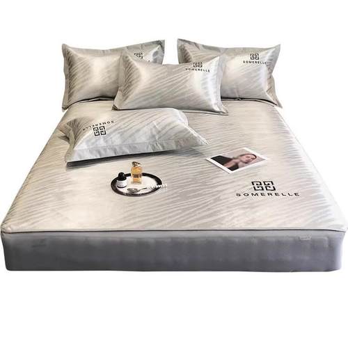 夏季轻奢风可水洗冰丝凉席三件套可折叠凉感床笠款床笠款空调席子