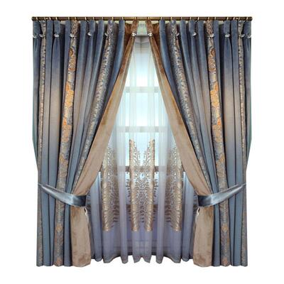 落地窗绒布绣花窗帘布成品遮光北欧简约卧室客厅curtain