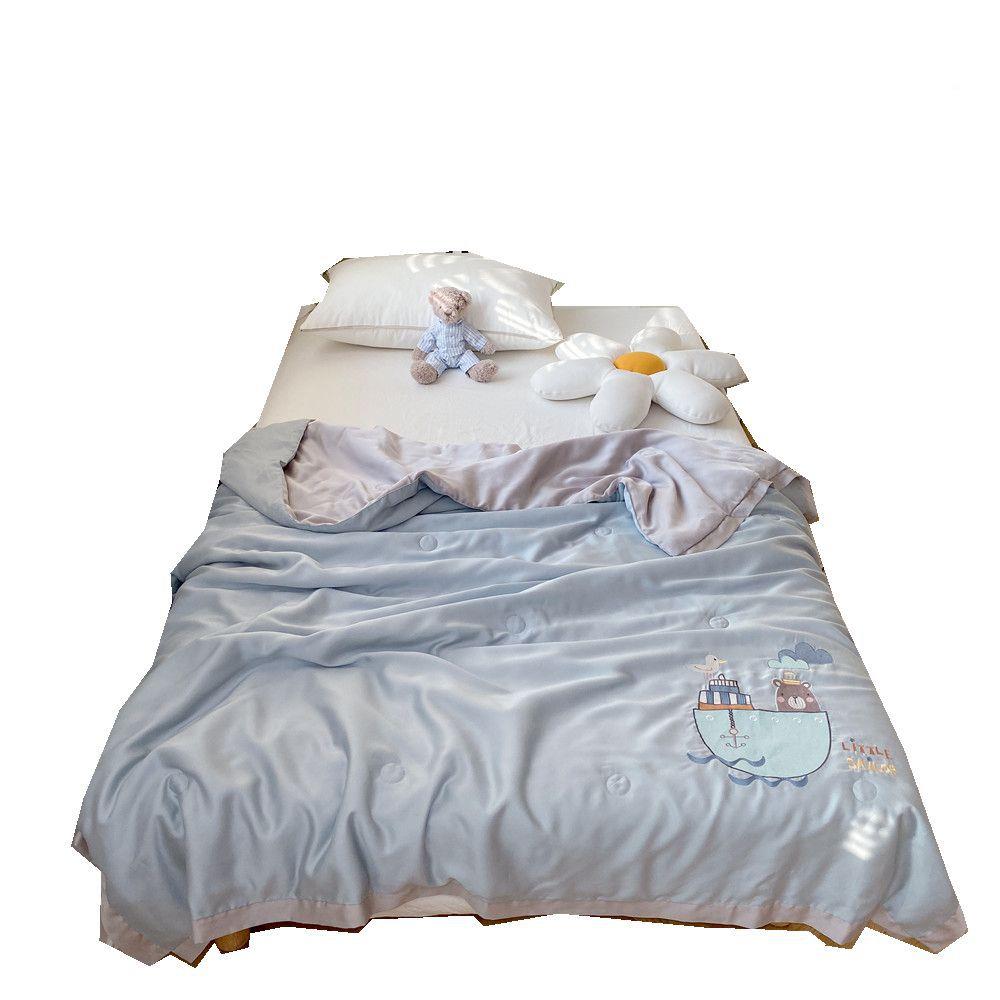 夏儿童双面天丝夏凉BF被三刺件套卡通绣双单人季丝滑裸睡空调被