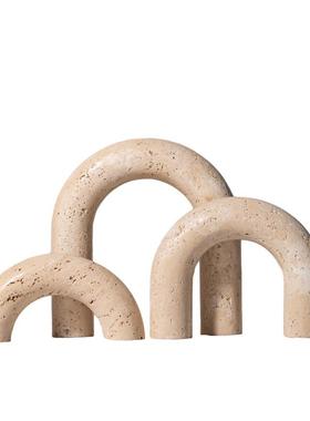 侘寂风抽象几何黄洞石复古艺术客厅装饰品摆设客厅橱窗高级感摆件