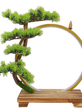 新中式创意禅意摆件家居倒流香客厅led灯圈办公室会所招财装饰品