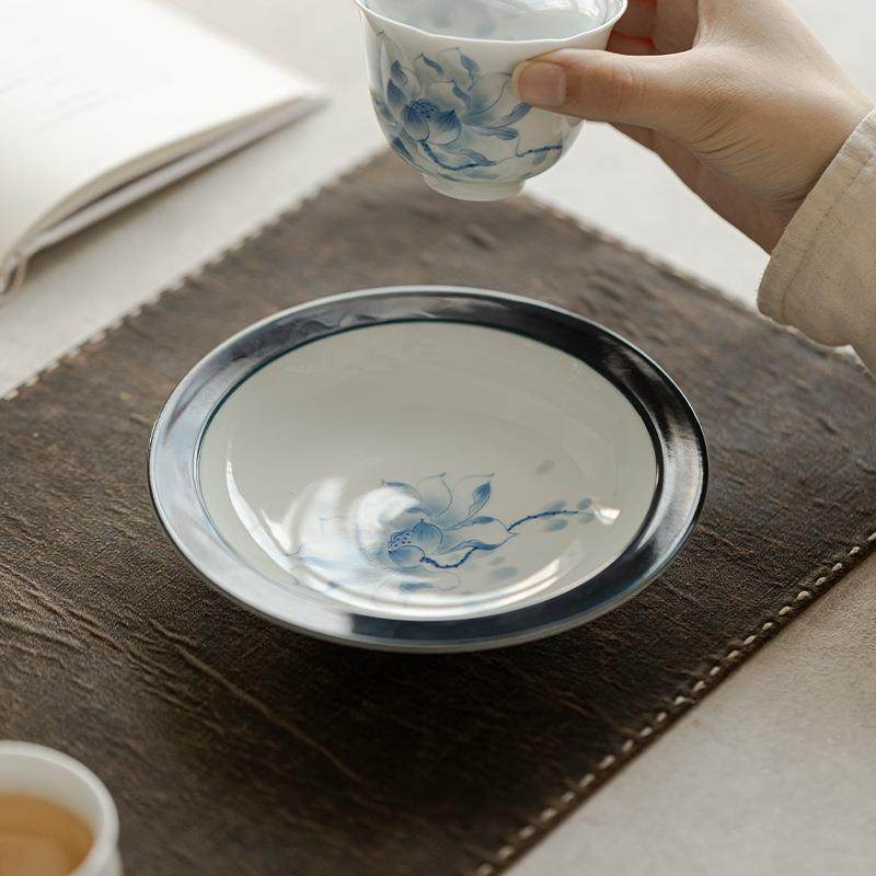 手绘壶承釉下彩蓝莲花盖碗底托茶点盘家用高档功夫茶具陶瓷茶承,餐饮具,整套茶具,淘宝优惠券,粉丝福利购,淘宝优惠卷