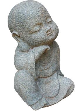 新中式家居禅意仿石佛头佛首人物雕塑客厅玄关沙弥装饰摆件