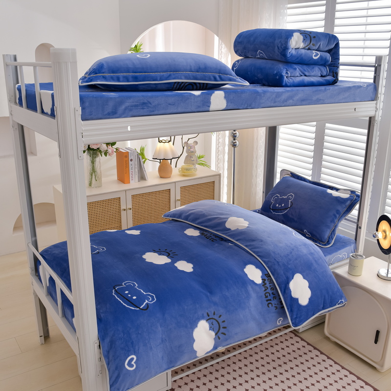 秋冬加绒厚宿舍床上三件套牛奶绒双面法兰珊瑚绒被套保暖大学床笠