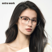 extrawork 眉线框中性近视眼镜钛架知性高智可配度数黑银色Arden