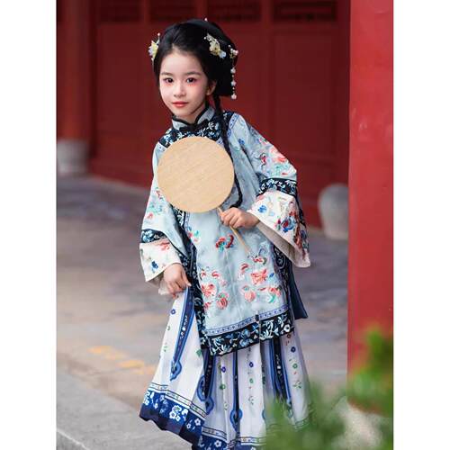 汉服女童清汉女新中式少奶奶古董衣格格演出服贵妃服春秋套装日常