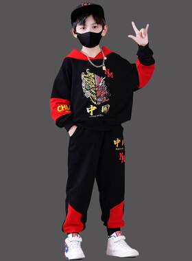 中国风童装8岁大男童长袖春秋套装9炫酷龙男孩加绒卫衣春天衣服12
