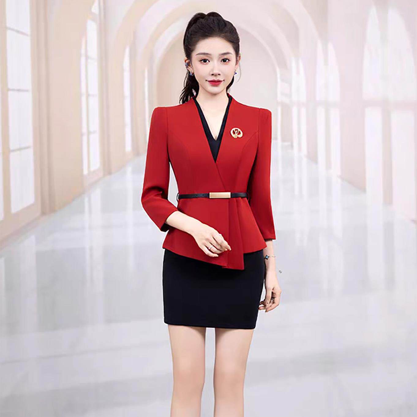 夜总会ktv公主工作服酒店酒吧夜场服务员红色套装足浴冬新款制服