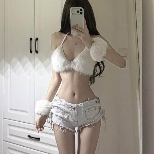 酒吧DS演出服DJ领舞chic性感辣妹bgo点舞白色毛毛胸衣爵士舞服装