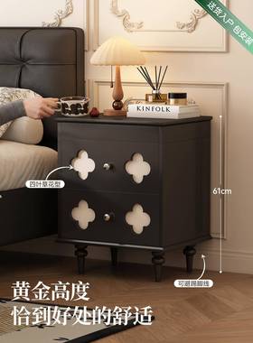 ?法式复古黑色藏钱床头柜柜实木款美式锁木储带物LUI柜子防盗0边5