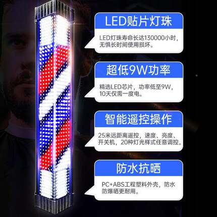 美发店led转挂灯发廊转新灯理发店标志灯ITE户箱外防水壁灯款挂墙