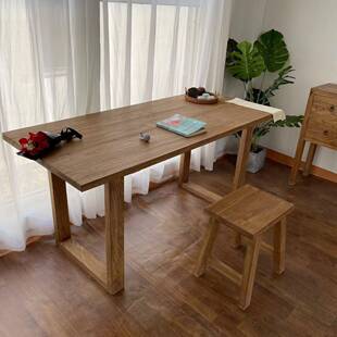 老木家用宿客厅榆中DHY式餐桌电脑桌民桌书实木圆腿茶桌老门板办