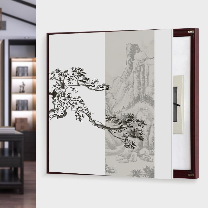 梅兰竹菊电表箱装饰画方形配电箱遮挡免打孔古风松树玄关强弱电闸图片