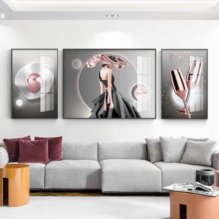 轻奢女郎现代轻奢风格 饰画性抽象三联沙画发卧壁室挂 客厅女ITO装