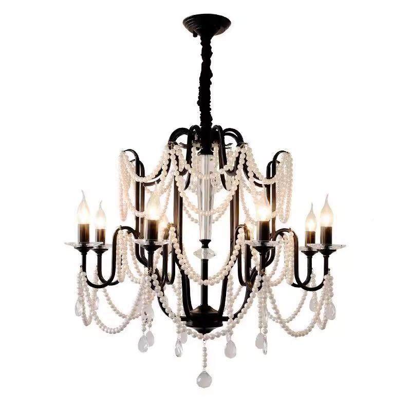 法式复11782客古厅吊灯中古风蜡烛大厅浪灯主美式轻奢餐厅漫珍珠,家装灯饰光源,智能吊灯,淘宝优惠券,粉丝福利购,淘宝优惠卷