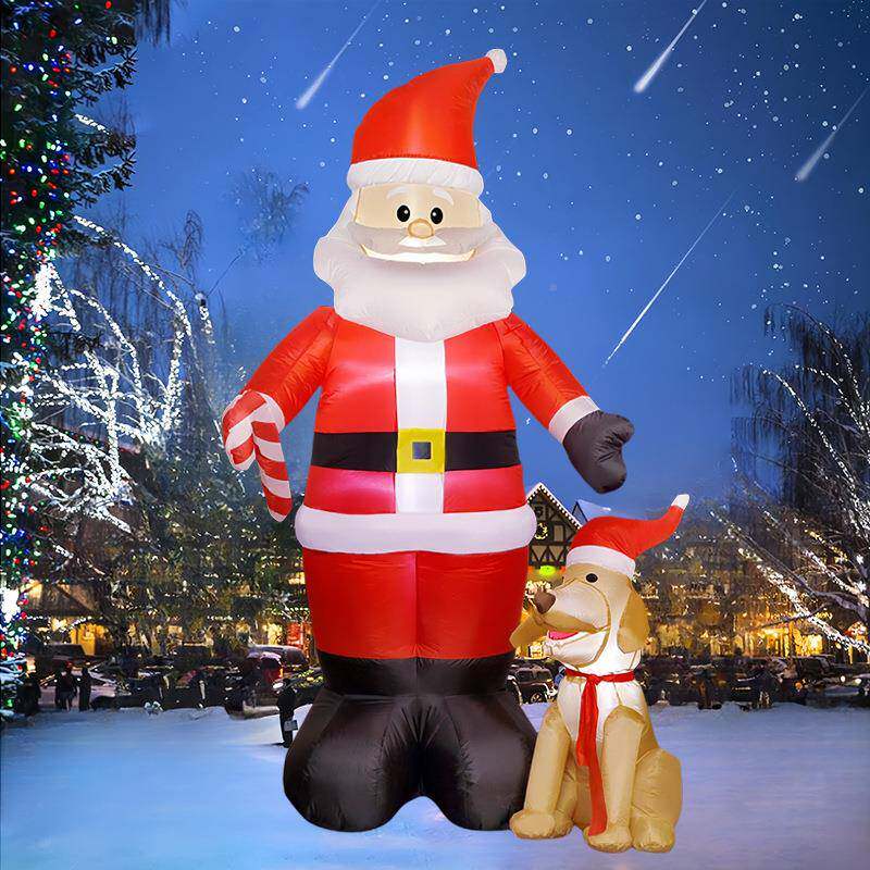 圣节充气诞气模庭装EBC饰LED发光圣摆诞老人带小狗花院园派对件
