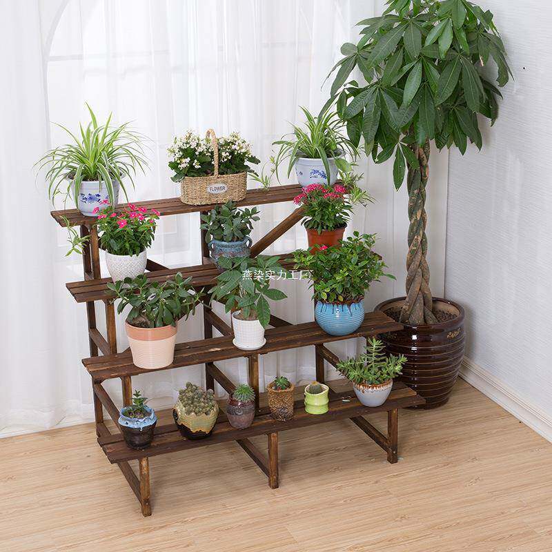 防角腐木转角花架多层室内实木墙阶架梯多肉物架户外阳台置RTL花