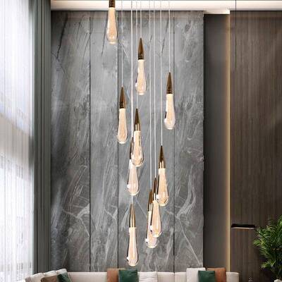 旋转楼72梯间长吊灯别寓公跃o层lft吊灯挑空客厅灯复墅式楼水晶灯