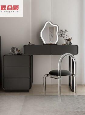 奶油风实纳木台岩板梳妆卧室家用简约床边收妆台YNA二斗柜合一化