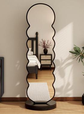 家用木质卧带挂架收纳一体网试衣镜可旋AL102402衣转穿衣镜红全身