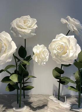 布置商场装饰摆件橱窗黑玫仿真花瑰白色婚庆影婚礼铺摄商店城DD10