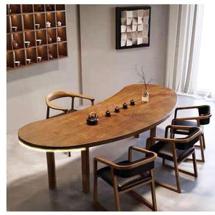 新中式客KMX厅家几实木松用木桌椅茶桌月牙桌弧茶形子