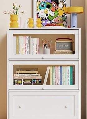 铁皮置物书书柜储带玻璃门柜架客厅WKU家用钢制物铁艺飘窗收纳柜