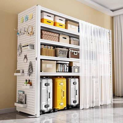 家用货架置物架阳多10045013层落地台收纳架洞板洞靠书架一体墙储